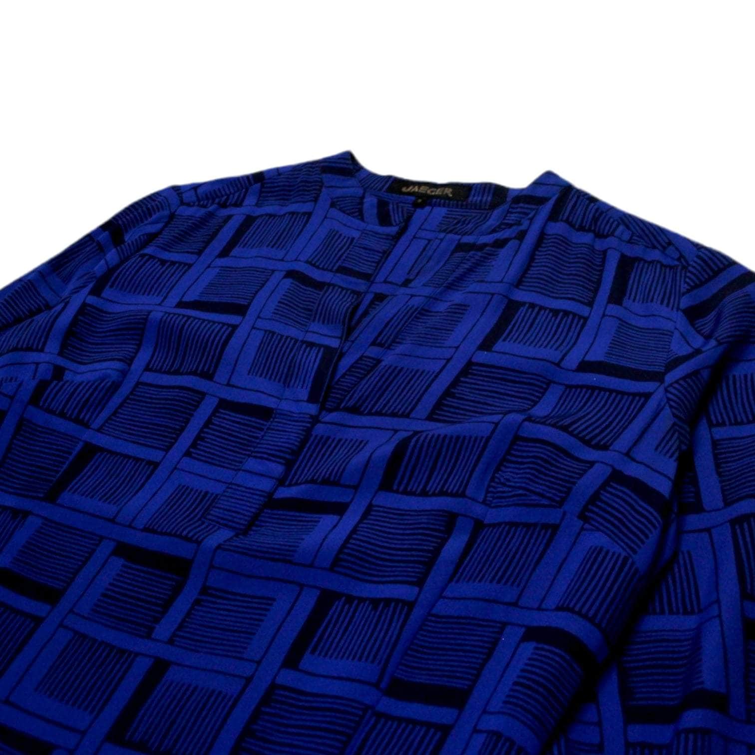 Jaeger Blue Graphic Check Silk Dress