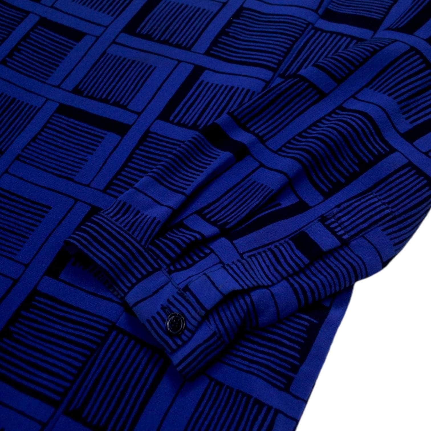 Jaeger Blue Graphic Check Silk Dress