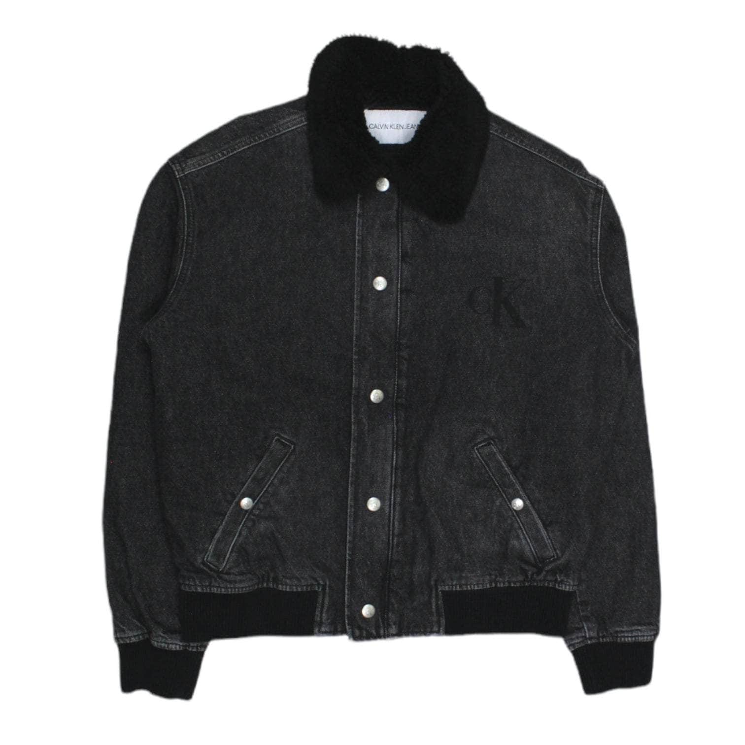 Calvin Klein Black Denim Faux Fur Collar Jacket