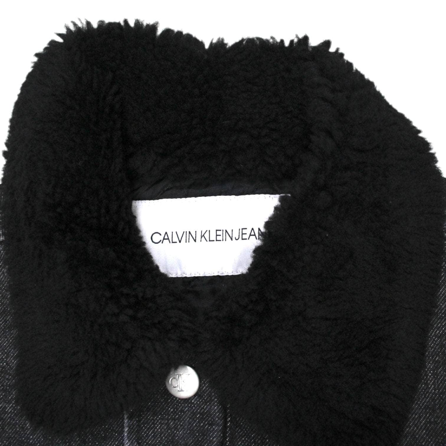 Calvin Klein Black Denim Faux Fur Collar Jacket