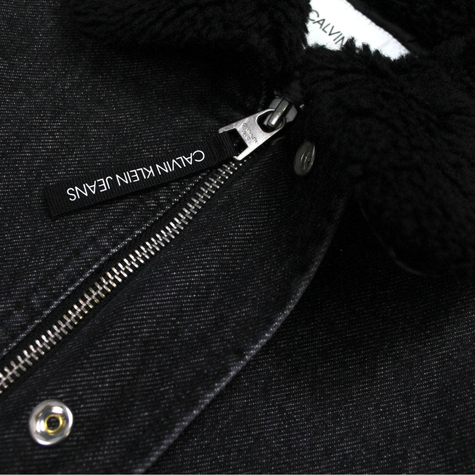 Calvin Klein Black Denim Faux Fur Collar Jacket