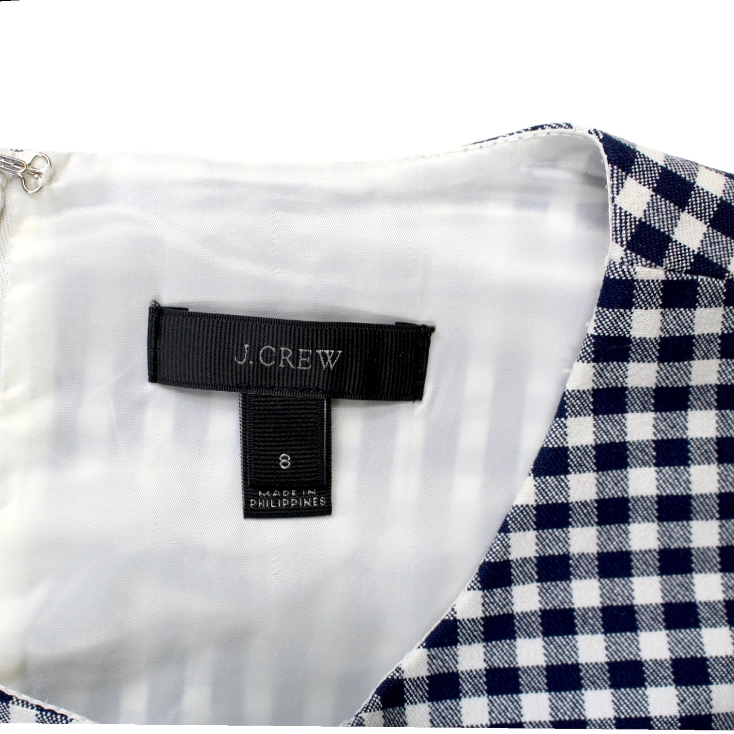 J.Crew Navy Gingham Fitted Midi Dress