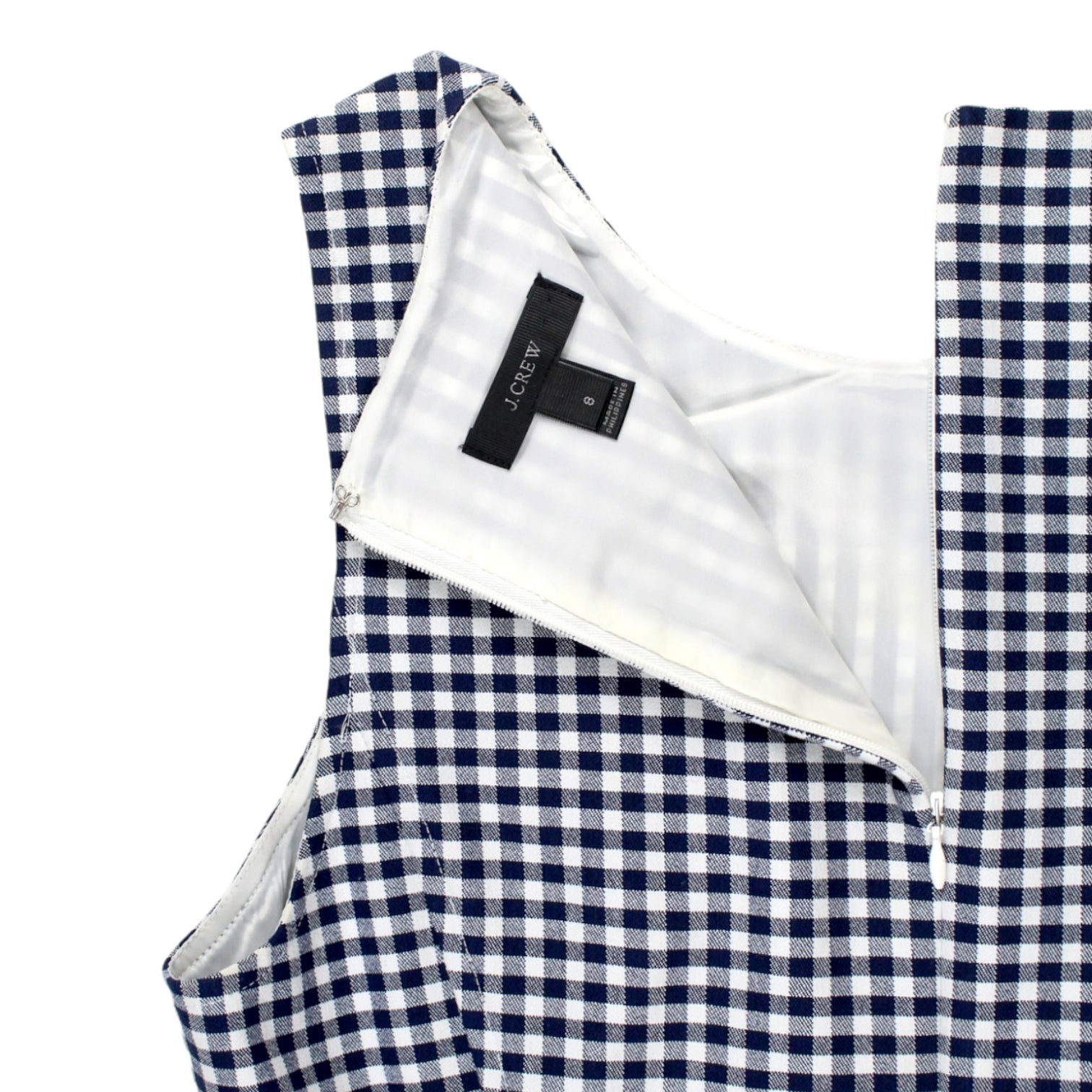J.Crew Navy Gingham Fitted Midi Dress