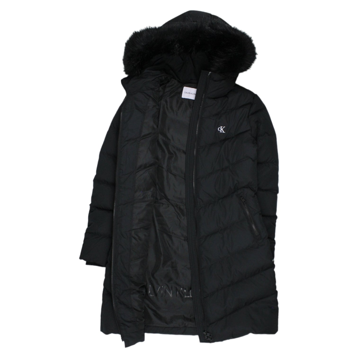 Calvin Klein Black Chevron Quilted Coat