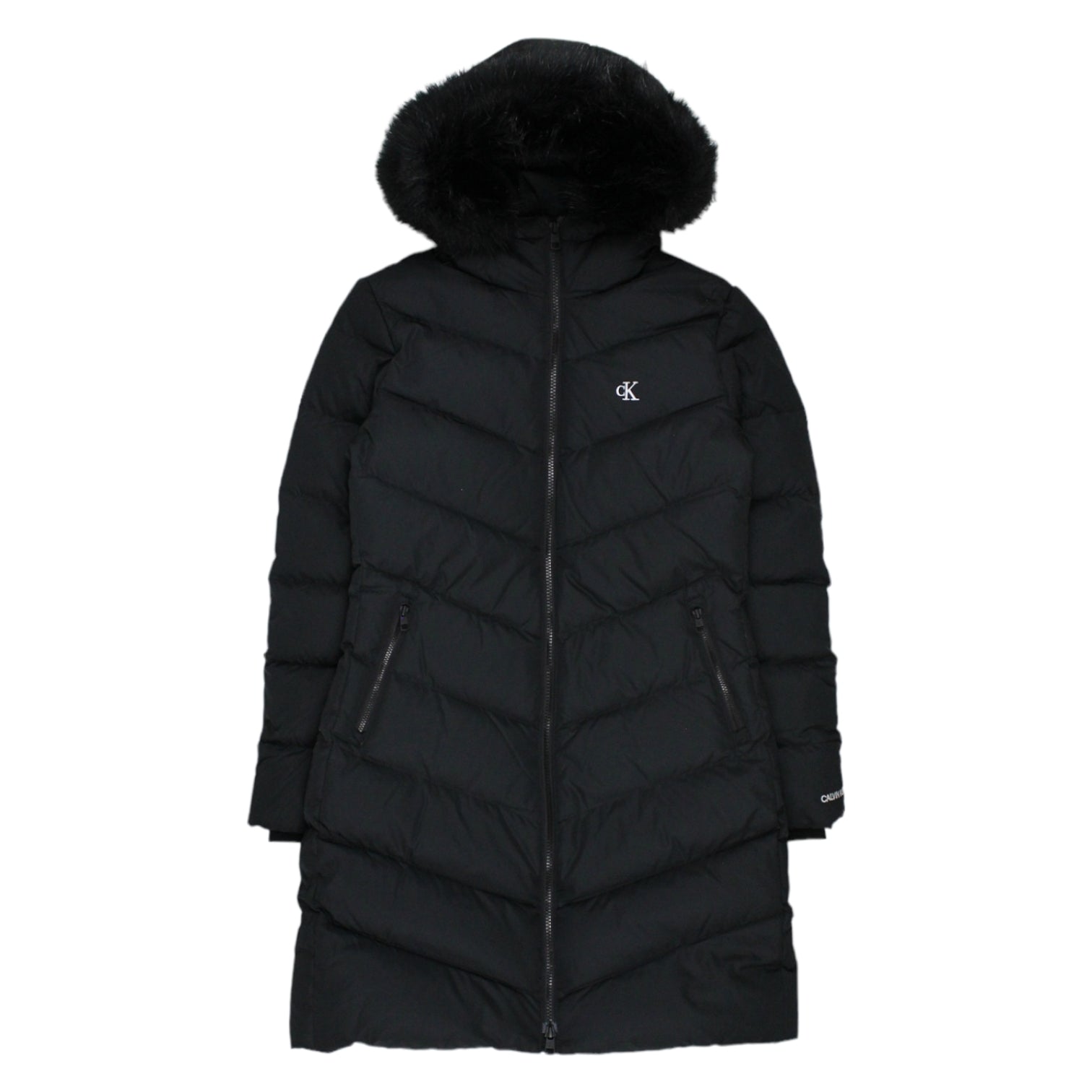 Calvin Klein Black Chevron Quilted Coat