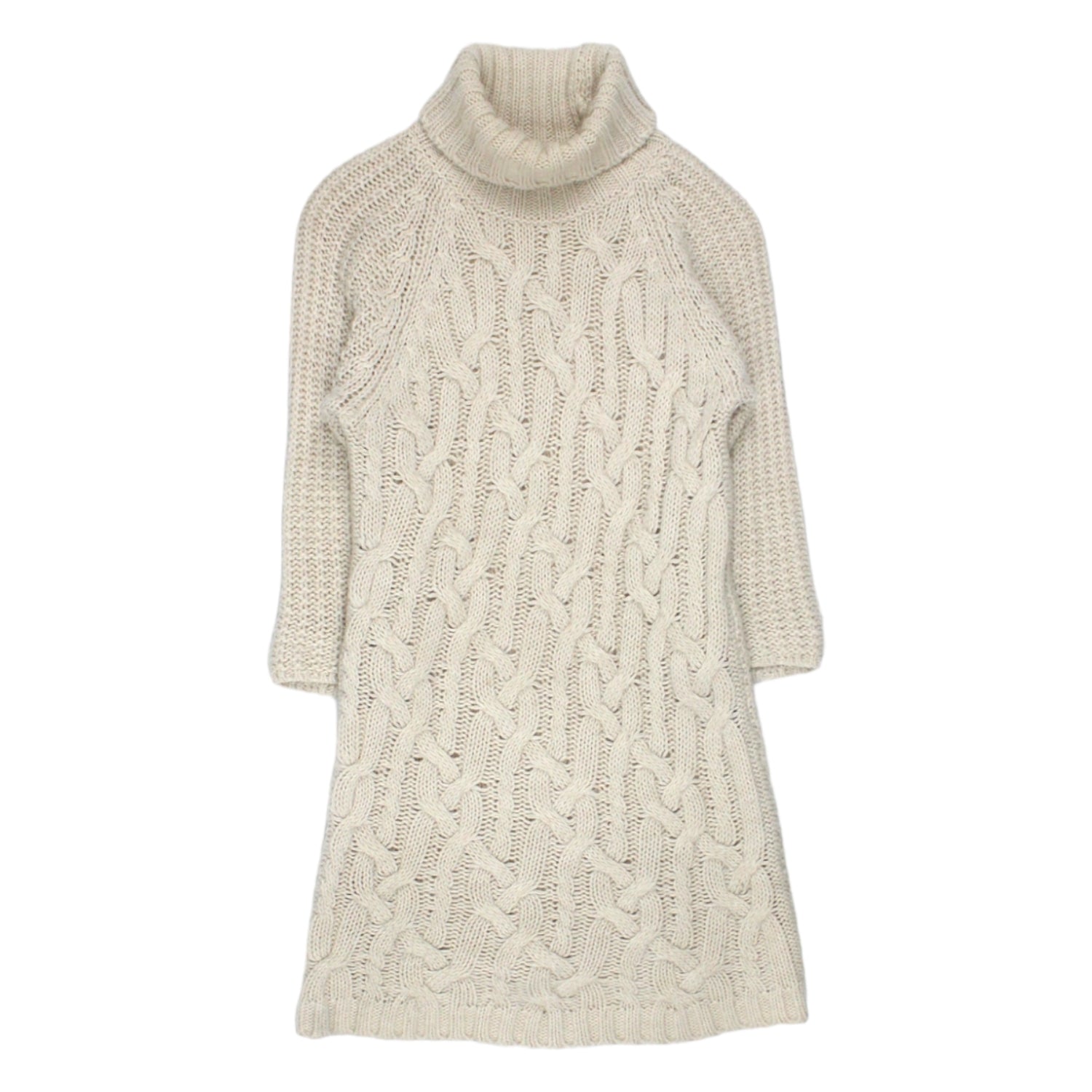Zara Cream Knitted Polo Neck Cable Dress