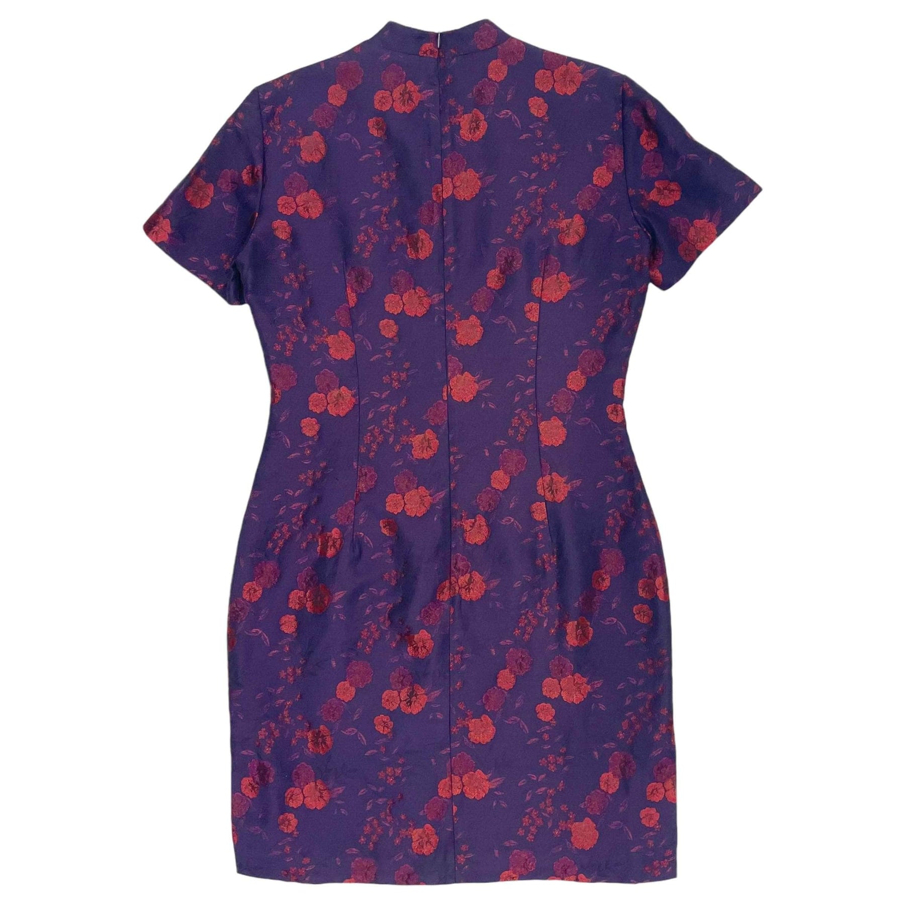 Vintage Alain Manoukian Purple & Red Floral Jacquard Print Dress