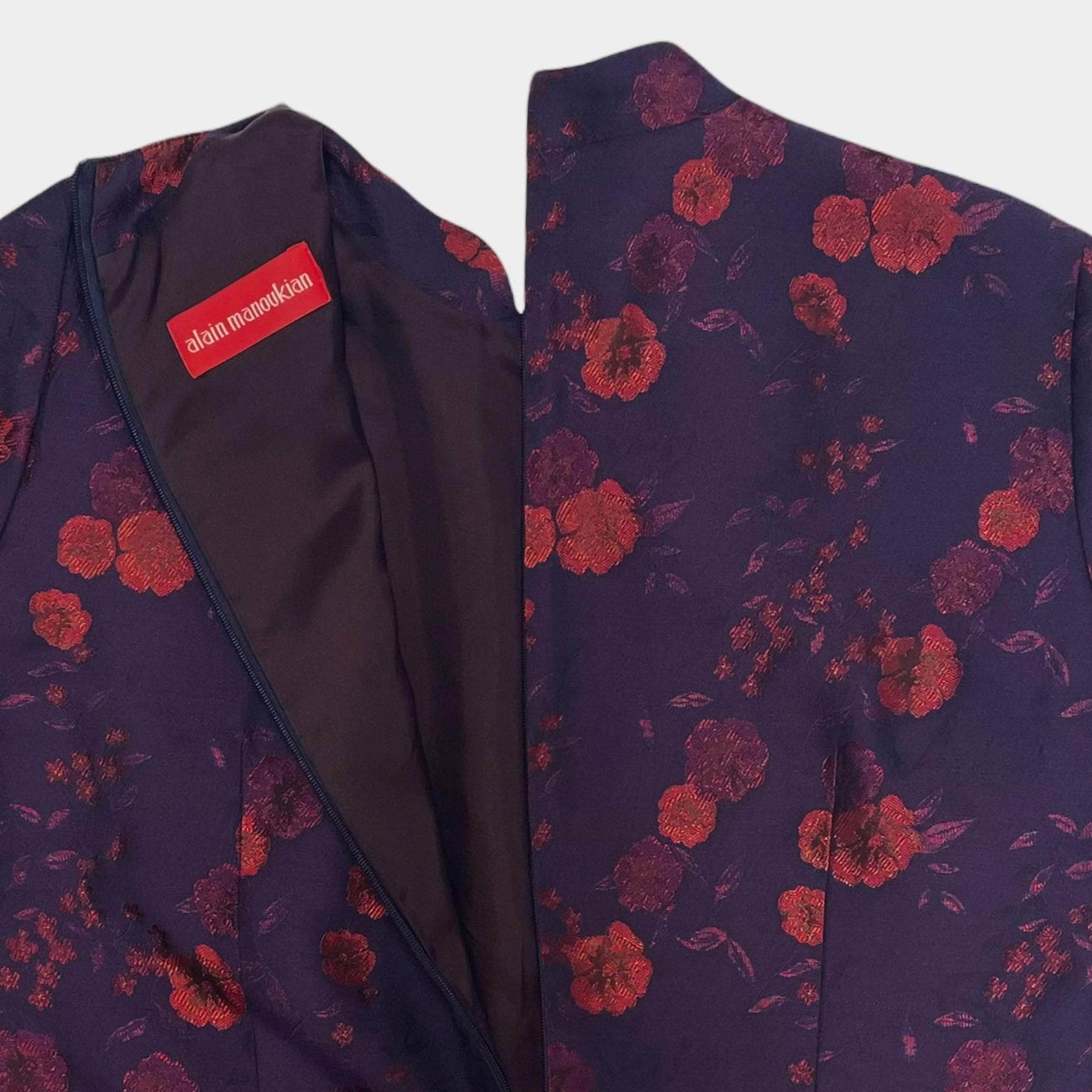 Vintage Alain Manoukian Purple & Red Floral Jacquard Print Dress