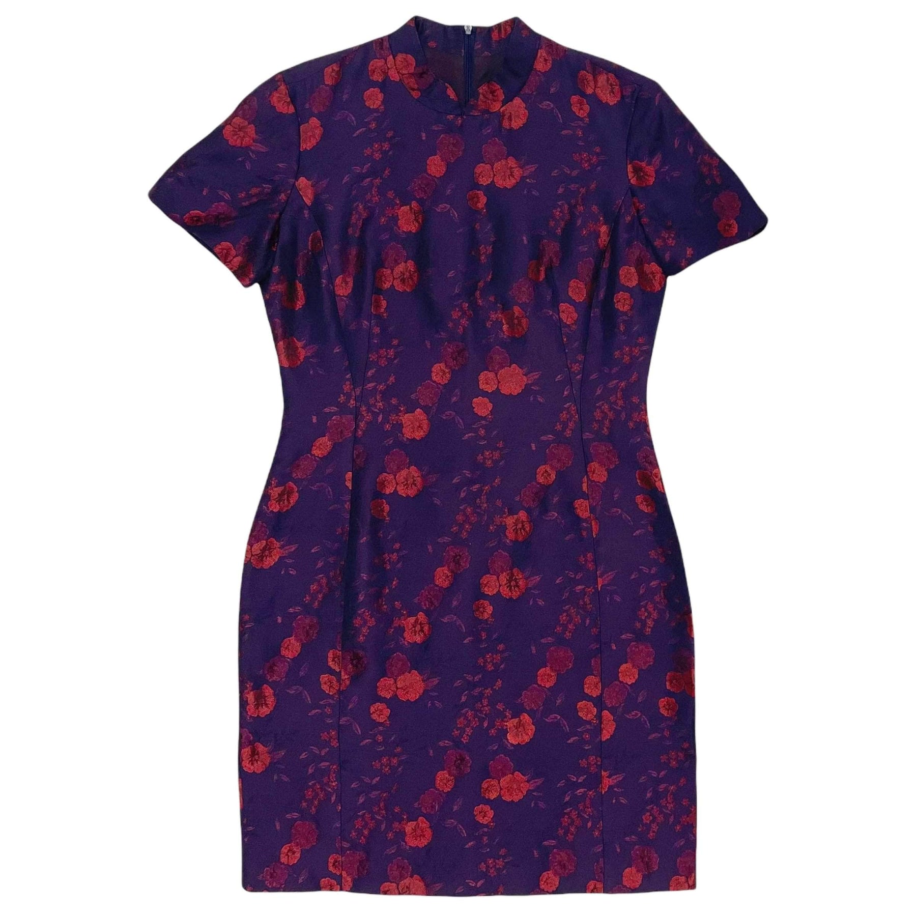 Vintage Alain Manoukian Purple & Red Floral Jacquard Print Dress