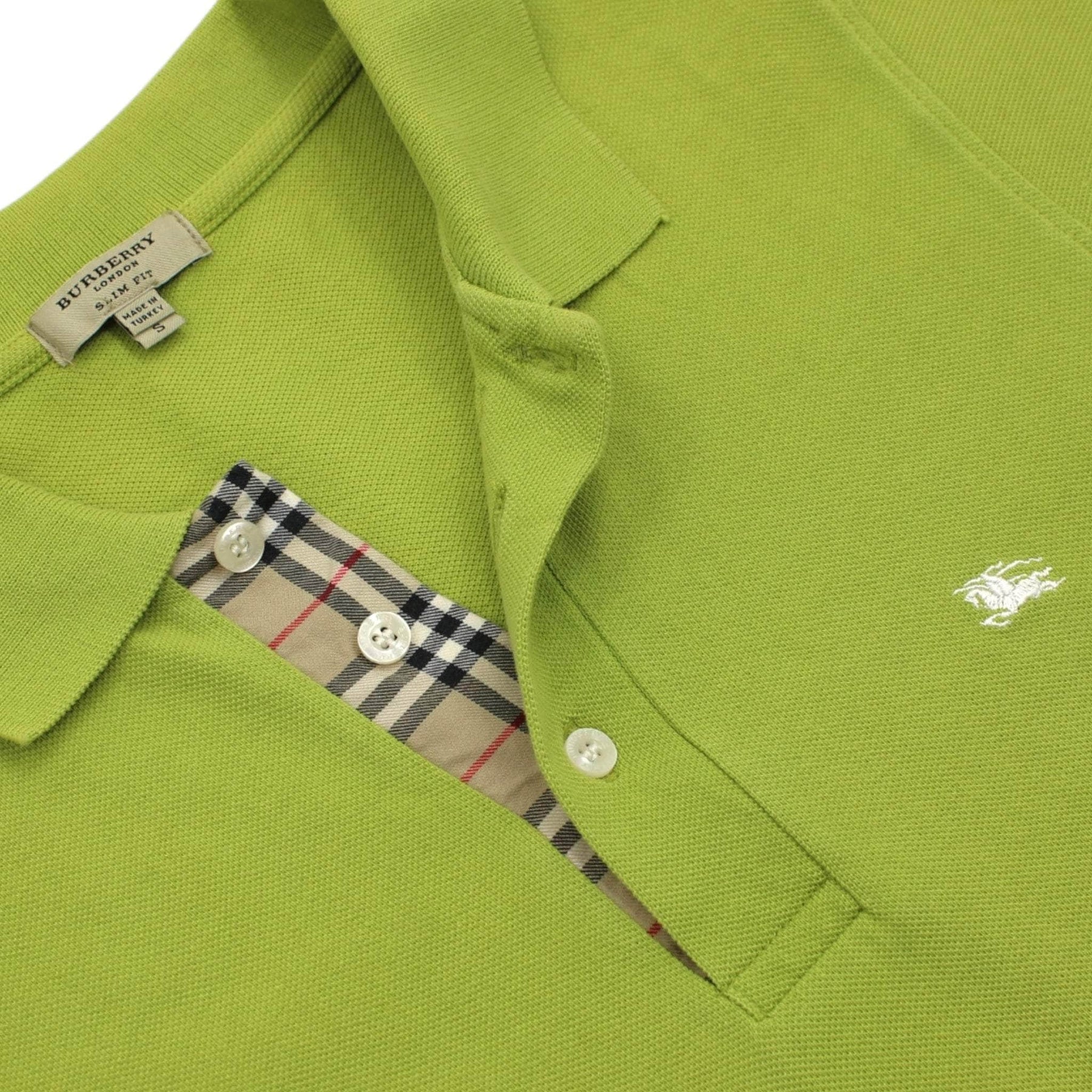 Burberry Lime Green Check Trim Polo Shirt