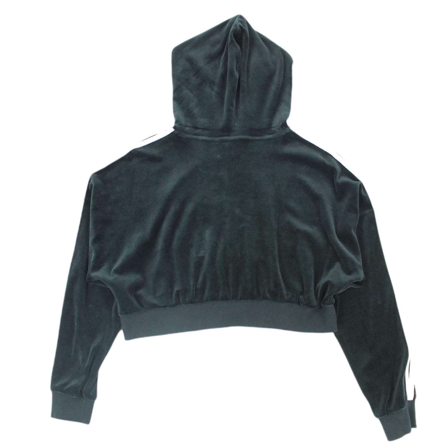 Adidas Black Velour Logo Crop Hoodie