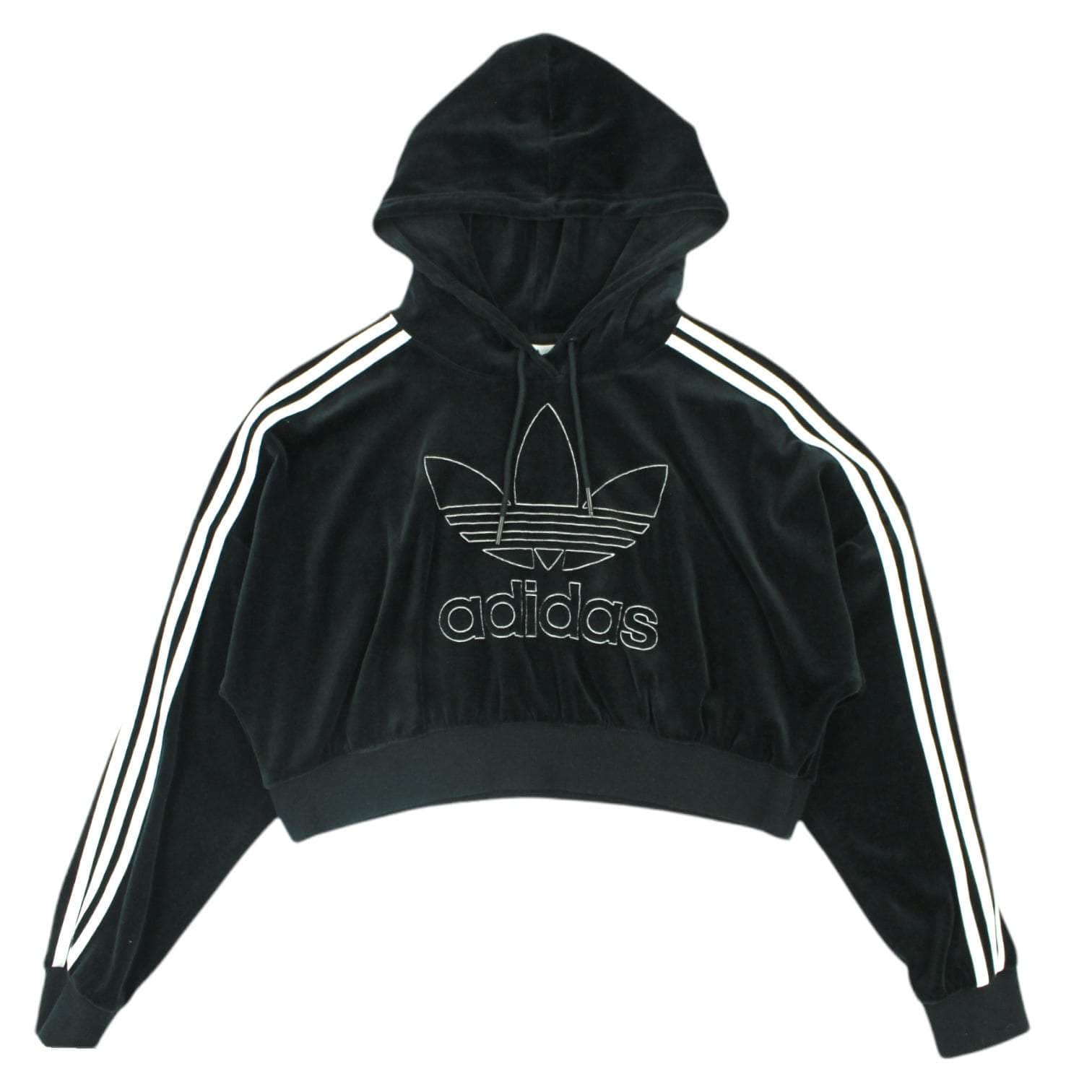 Adidas Black Velour Logo Crop Hoodie