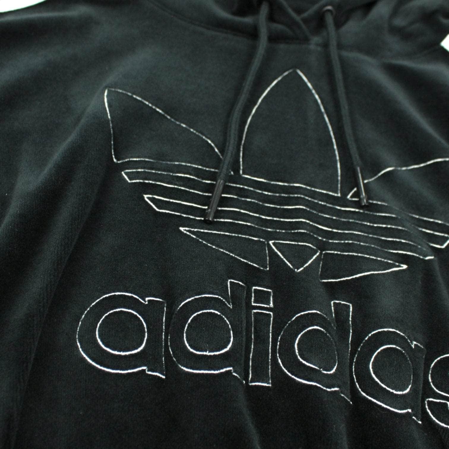 Adidas Black Velour Logo Crop Hoodie