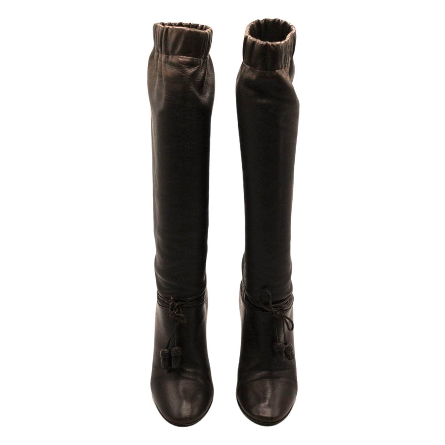 YSL Yves Saint Lauren Brown Leather Knee High Boots