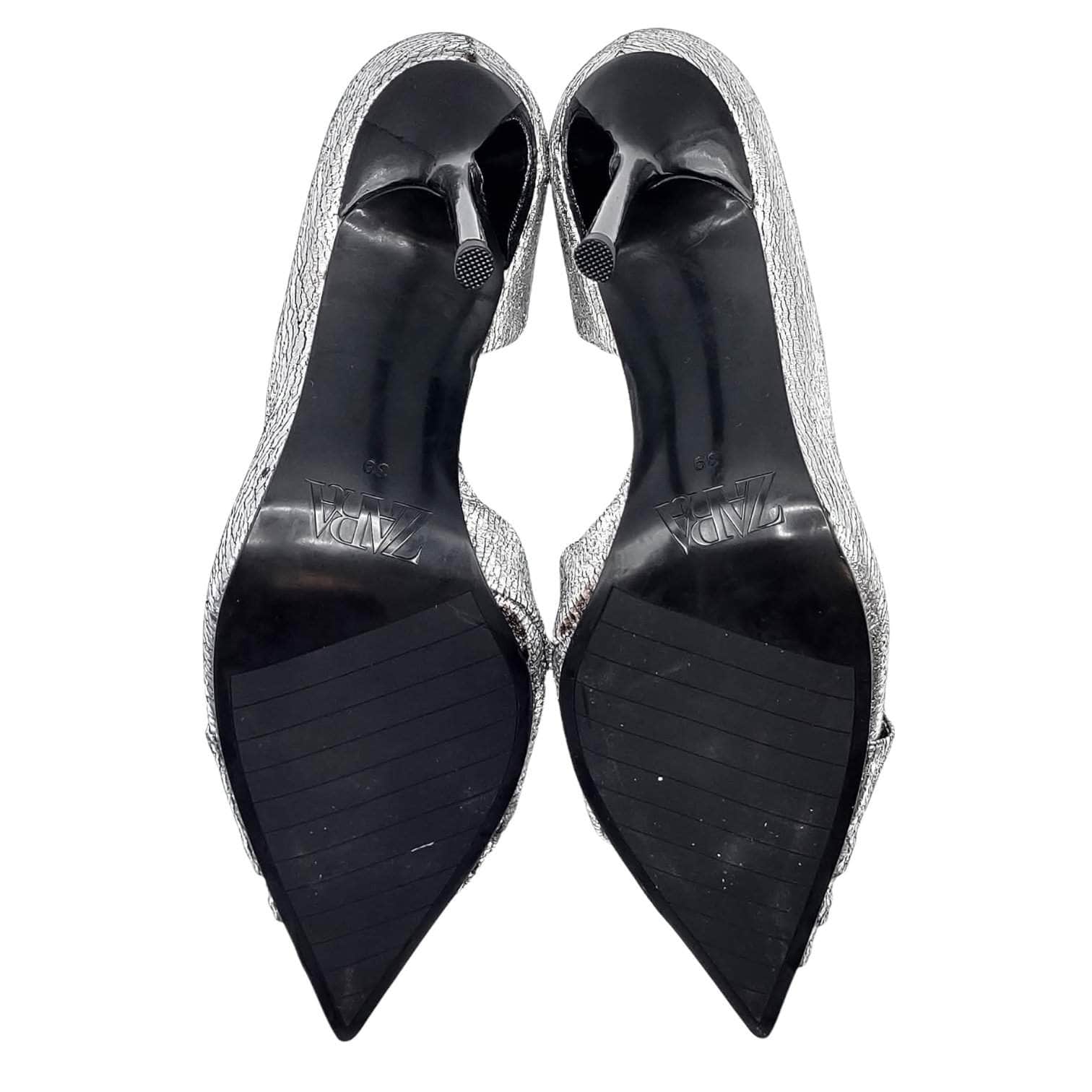Zara Cracked Silver Metallic Stiletto Heels