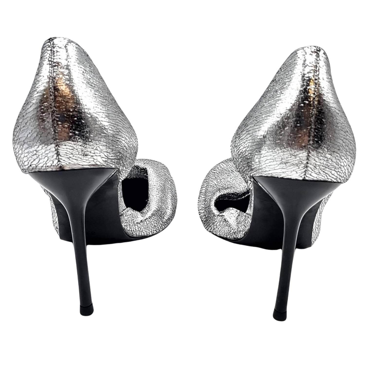 Zara Cracked Silver Metallic Stiletto Heels