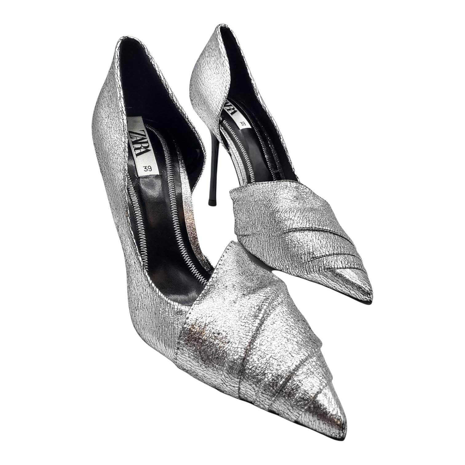 Zara Cracked Silver Metallic Stiletto Heels