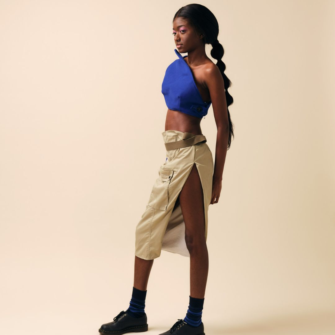 Handmade Upcycled Green Cargo Skirt & Asymmetric Top