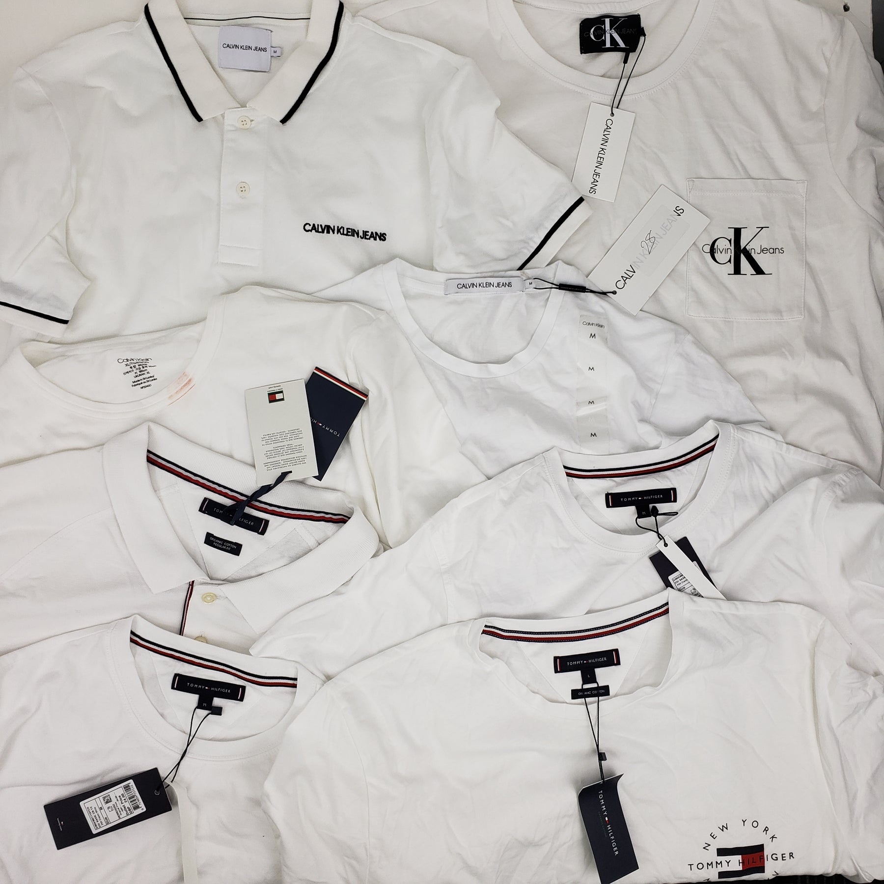 x8 Men's Mixed Tommy Hilfiger & Calvin Klein White T-shirt & Polo Shirt Bundle