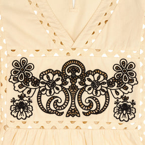 Wyse Cream Embroidered Midi Dress