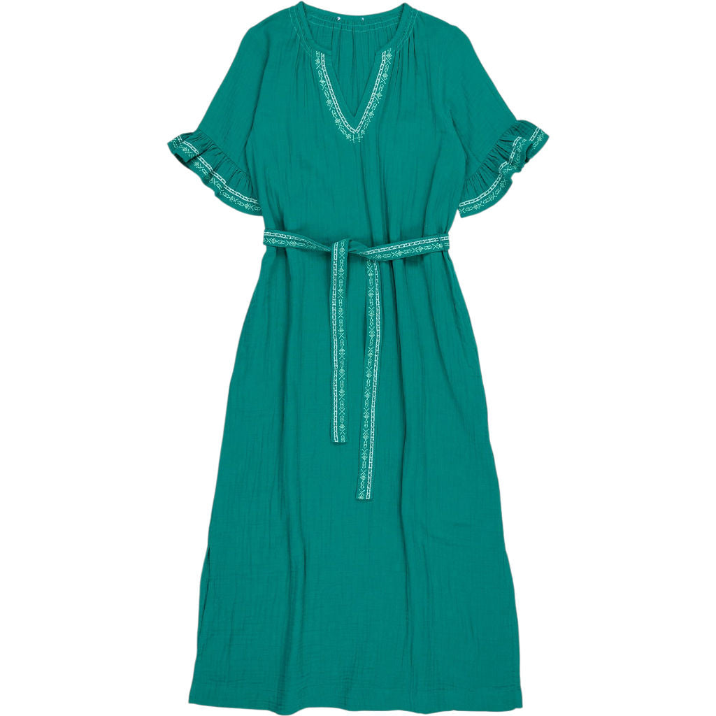 NRBY Green Embroidered Belted Dress