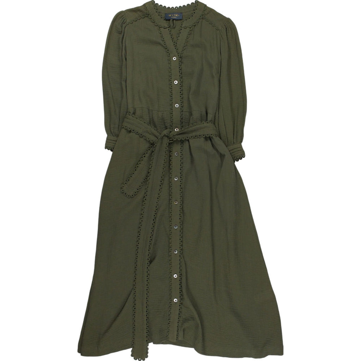 WYSE Green Button-Up Midi Dress