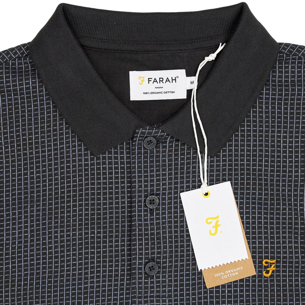 Farah Washed Black Stillwell Jacquard Polo Shirt