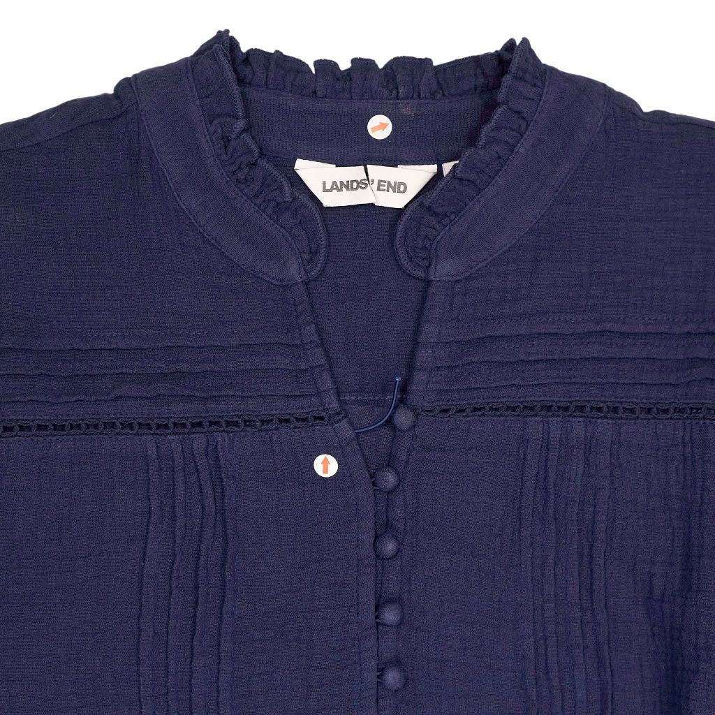 Lands' End Navy Button-Detail Blouse