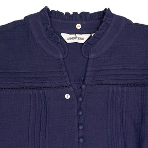 Lands' End Navy Button-Detail Blouse