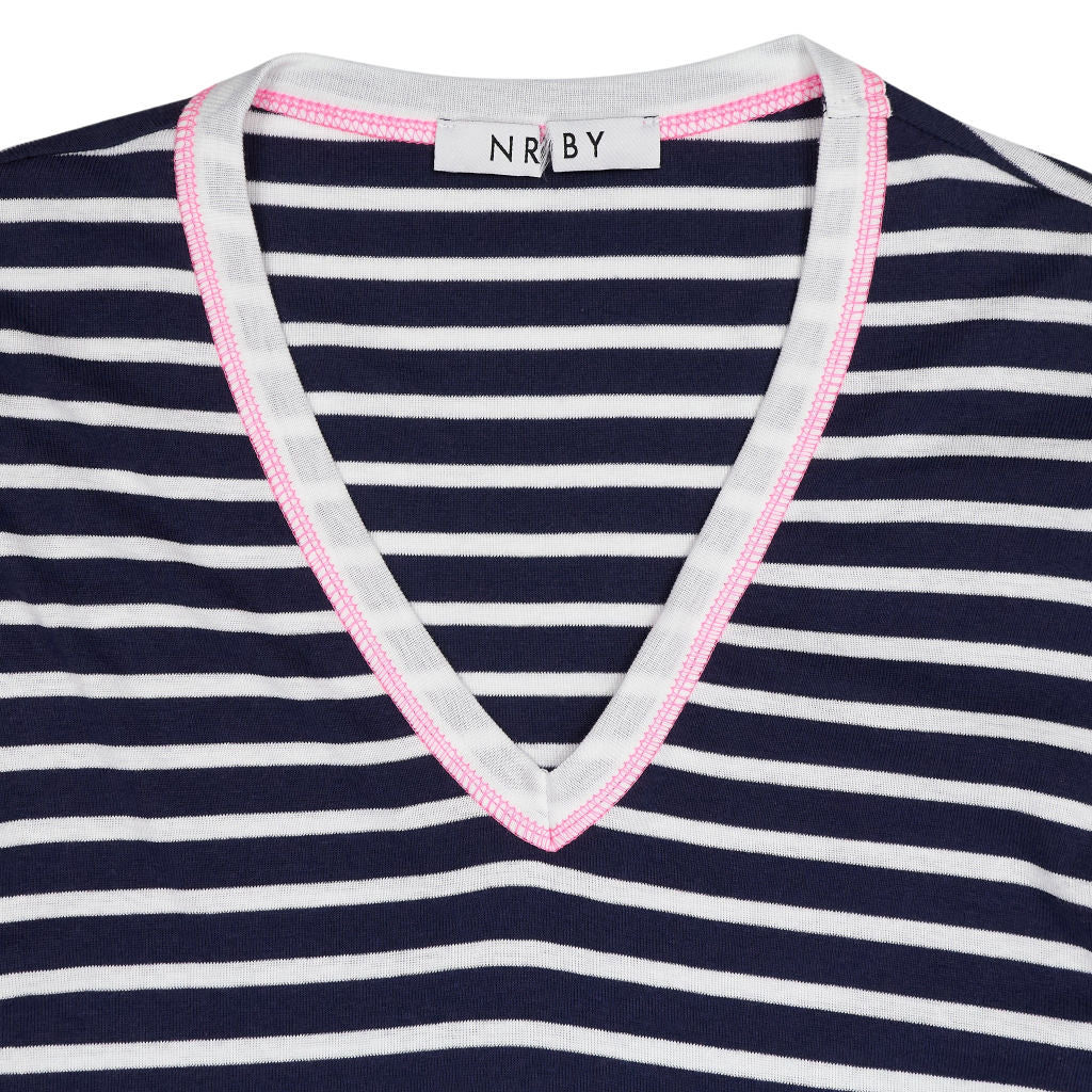 NRBY Navy White Stripe V-Neck Top