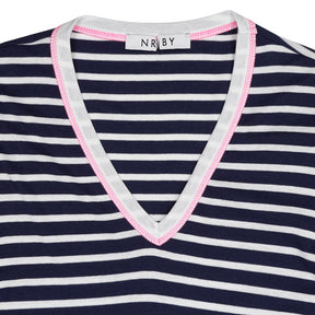 NRBY Navy White Stripe V-Neck Top