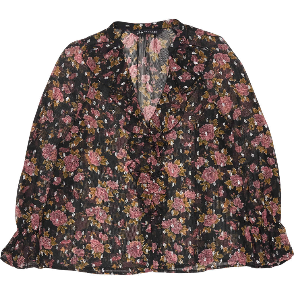 Zara Black Floral Sheer Blouse