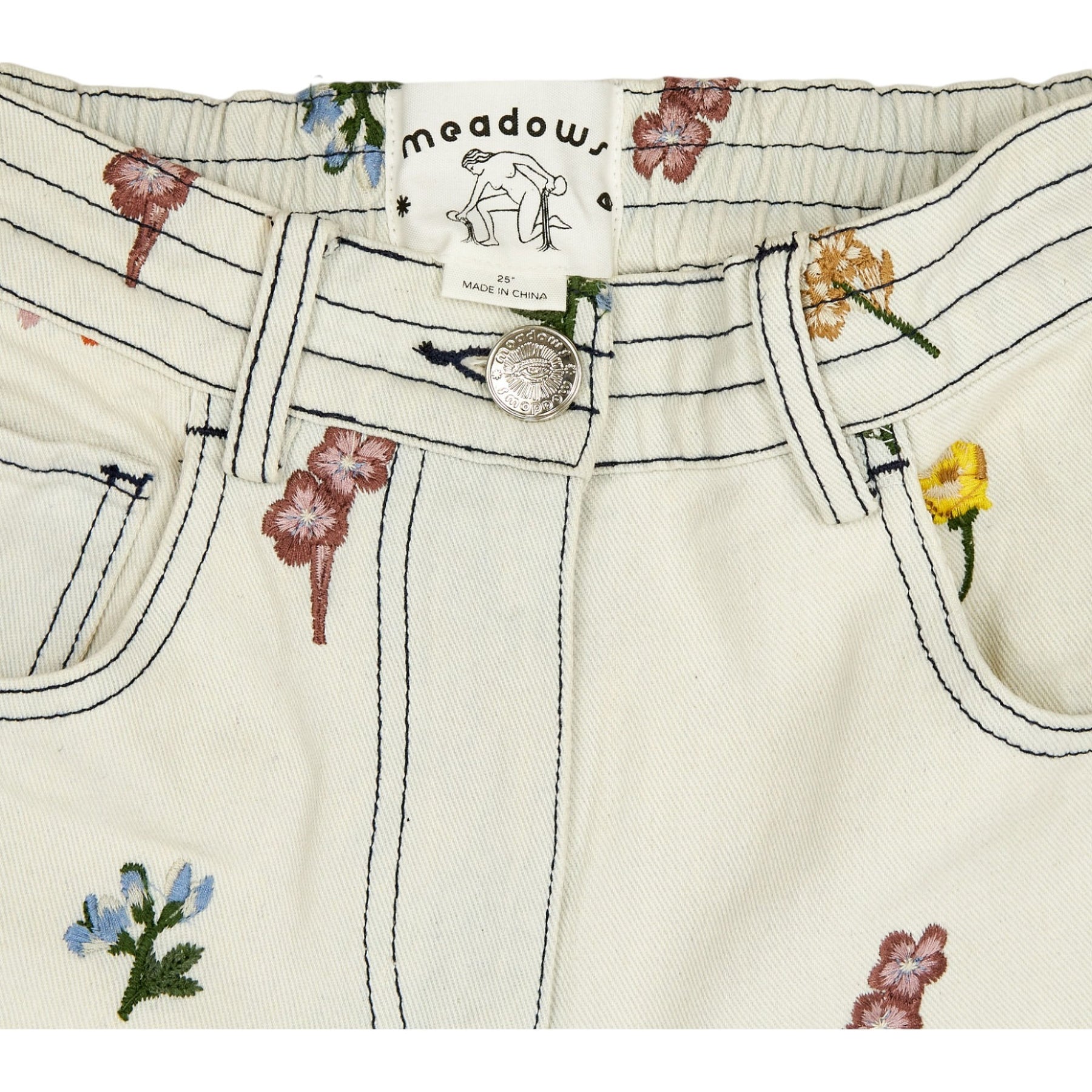 Meadows Cream Floral Embroidered Jeans