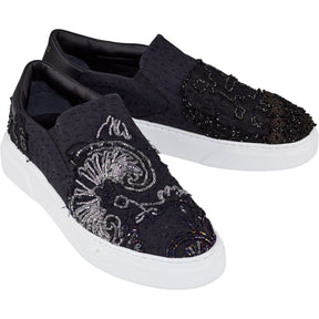 By Walid Black Beaded Slip-On Trainers