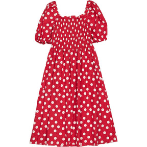 Baukjen Red Polka Dot Organic Cotton Smock Midi Alicia Dress