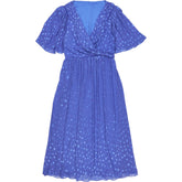 Vivere Blue Embroidered Dot Dress