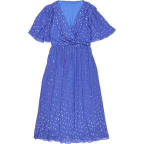 Vivere Blue Embroidered Dot Dress