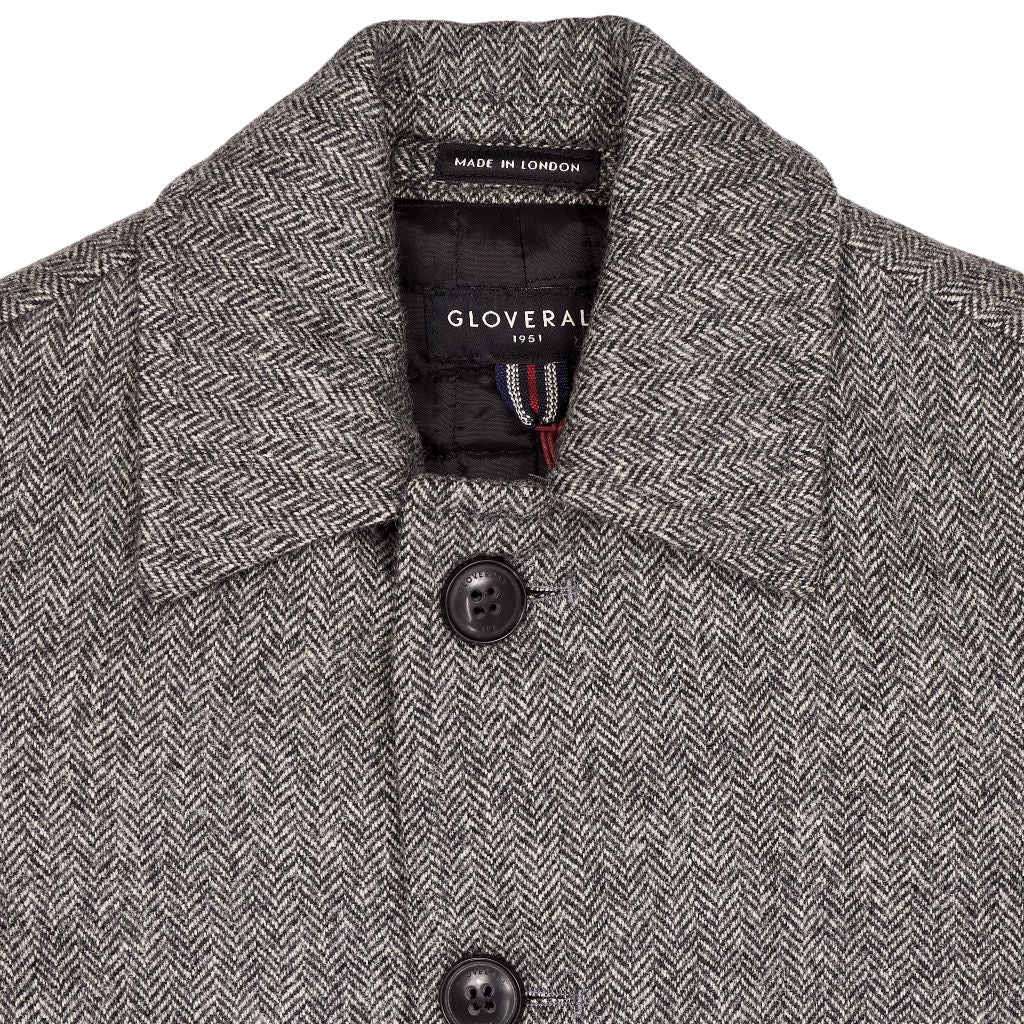Gloverall Grey Herringbone Wool Coat