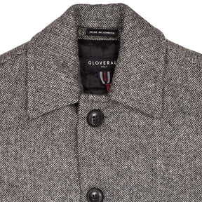 Gloverall Grey Herringbone Wool Coat