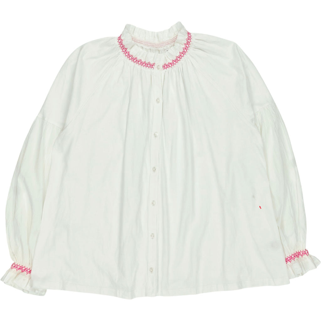 NRBY White Pink Smocked Blouse