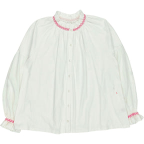 NRBY White Pink Smocked Blouse