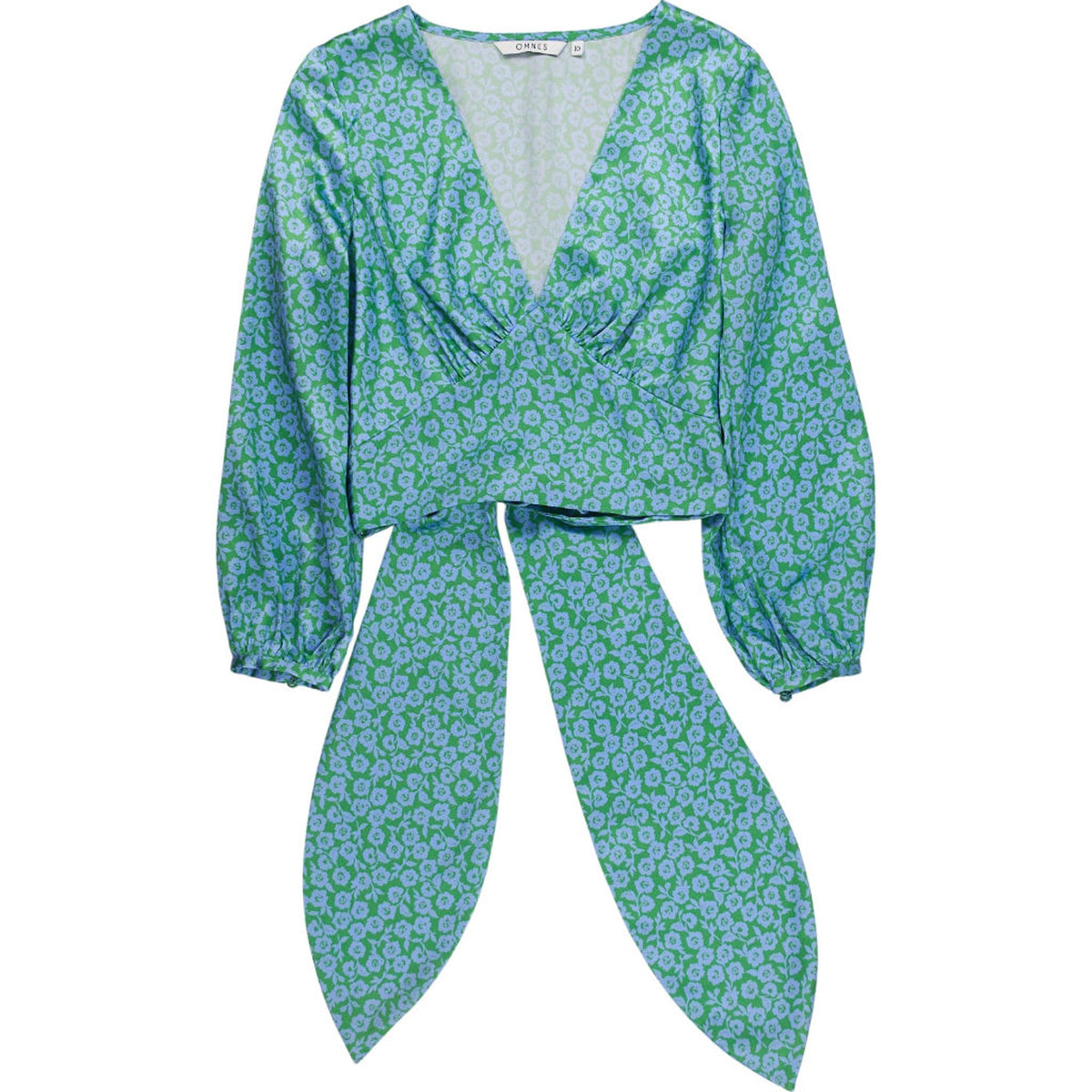 OMNES Green Floral Wrap Top