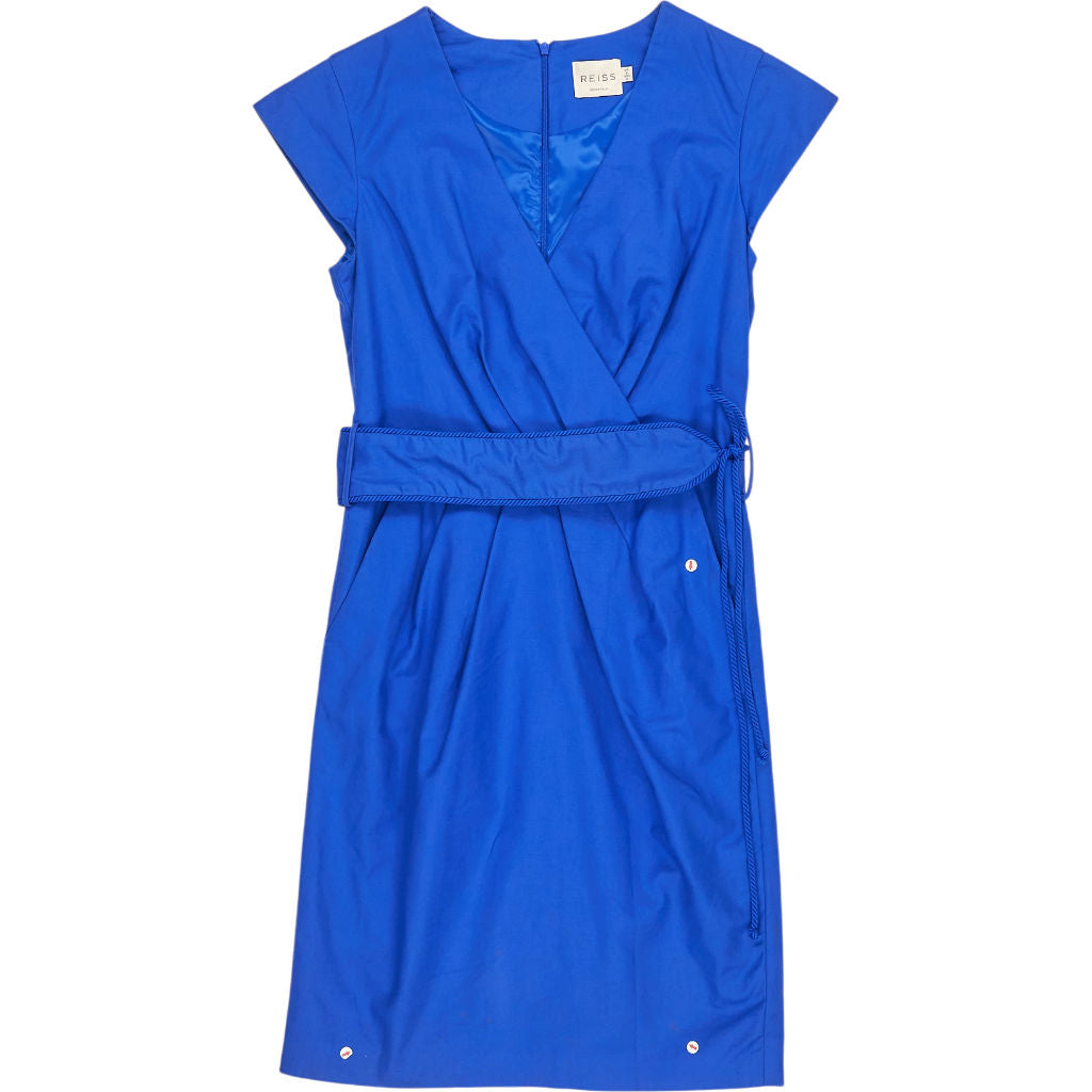 Reiss Blue Wrap Belted Dress