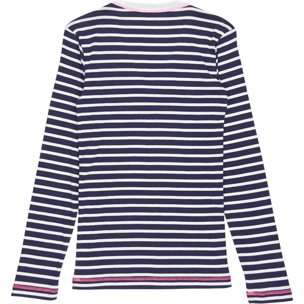 NRBY Navy White Stripe V-Neck Top