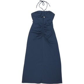 Self-Portrait Navy Slate Stretch Crepe Midi Dress