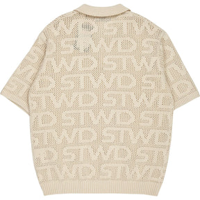 Pull & Bear Cream Knit Polo Shirt