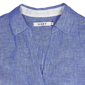 NRBY Blue Linen White Collar Blouse