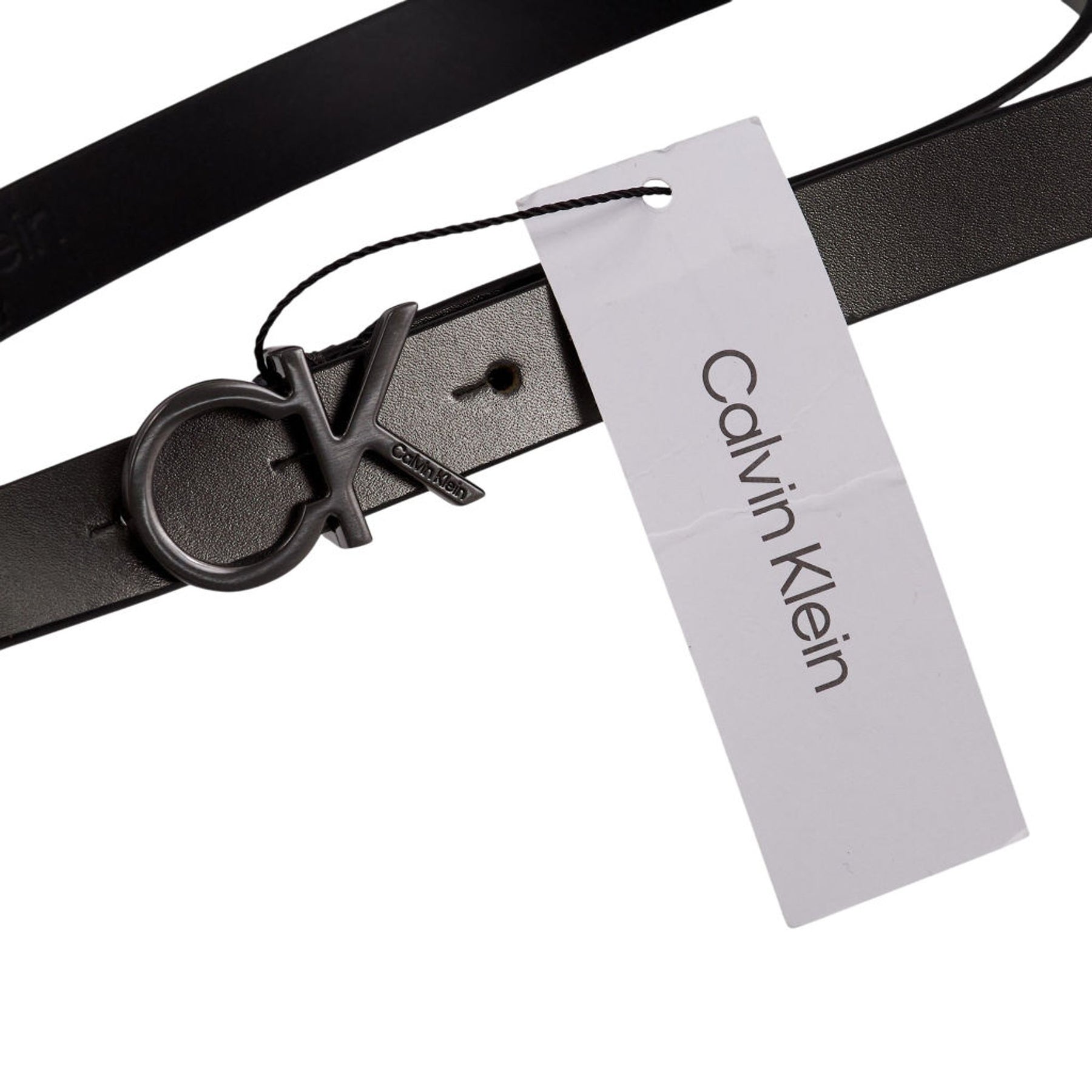 Calvin Klein Gunmetal Re-Lock Leather Belt