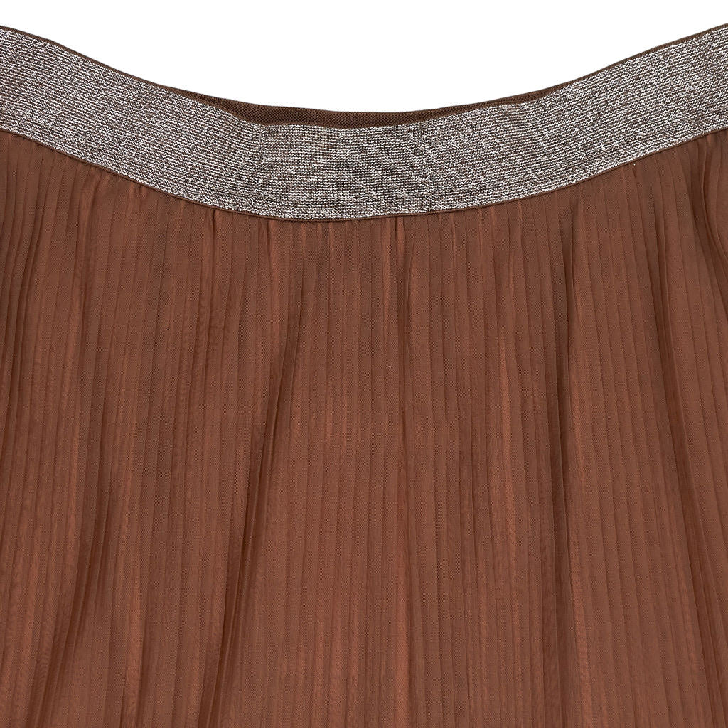WYSE Brown Pleated Midi Skirt
