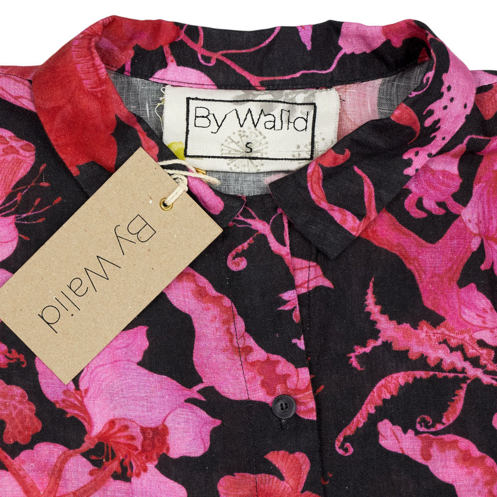 By Walid Exotic Pink Printed Linen Dress